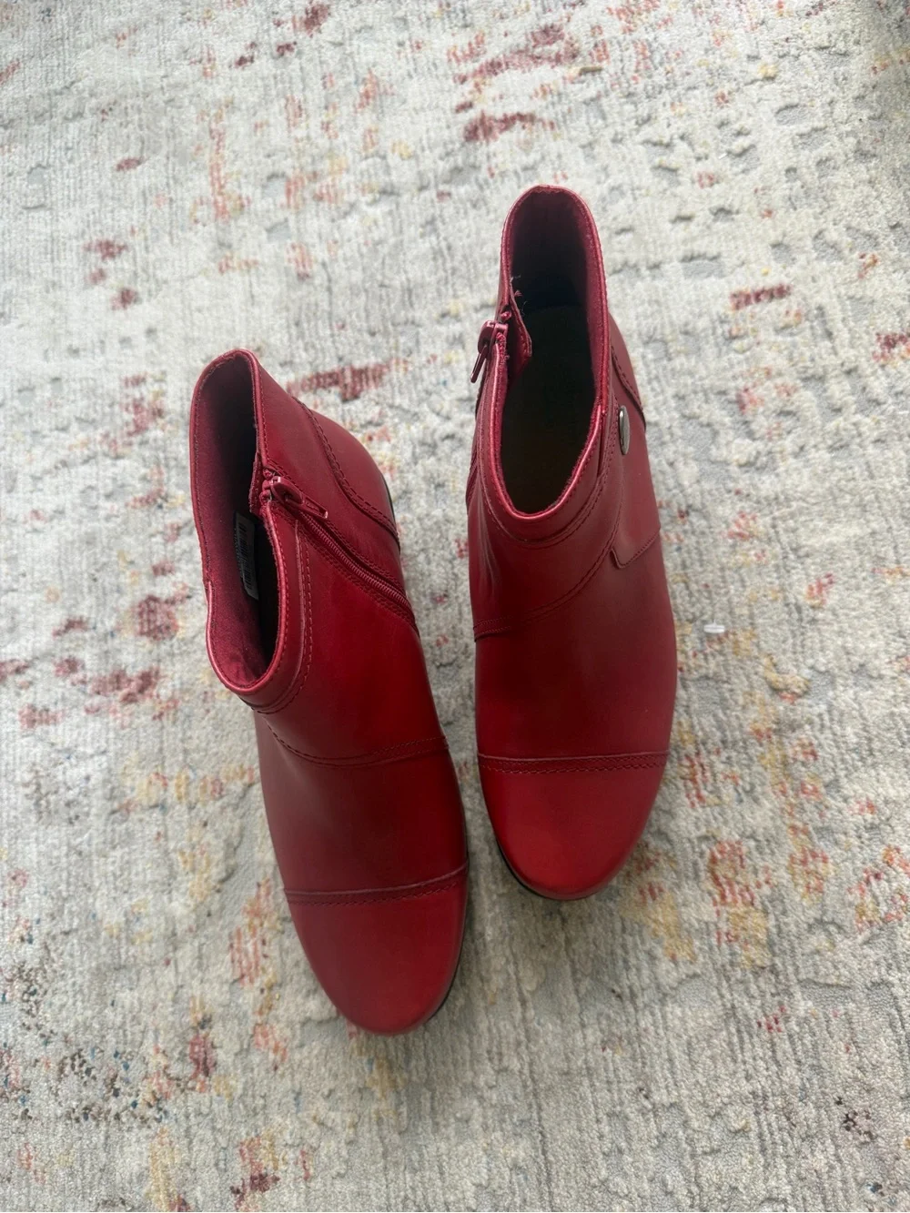 Clarks Red Leather Ankle Booties with Side Zip, size 8